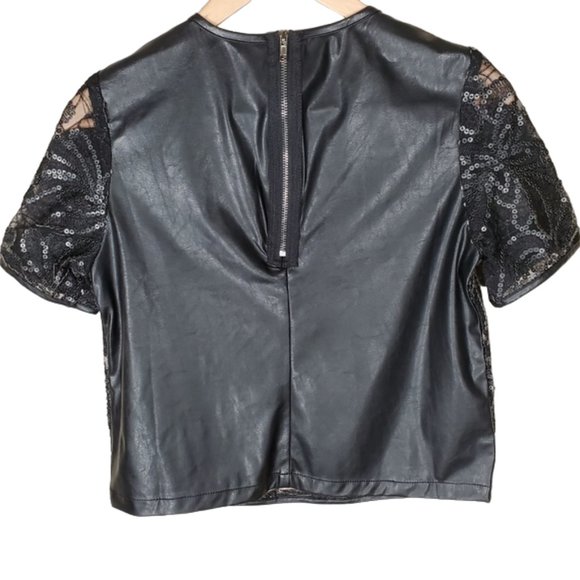 TOV Cropped Boxy Shirt Faux Leather Embellished Layered Clubbing Party Sz. 38 - Picture 4 of 8